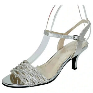 Caparros Womens Heels 7.5M Quirin Silver Faux Leather Rhinestone Slingback